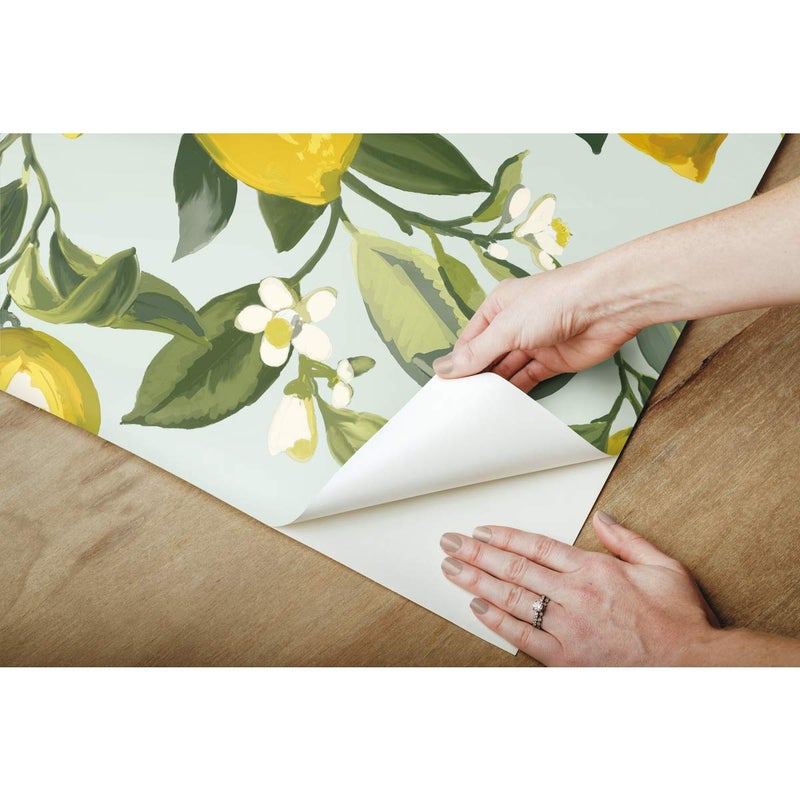 RoomMates RMK11656WP Lemon Zest Yellow and Teal Peel and Stick Wallpaper - Image 4